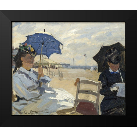 At the beach of Trouville Black Modern Wood Framed Art Print by Monet, Claude