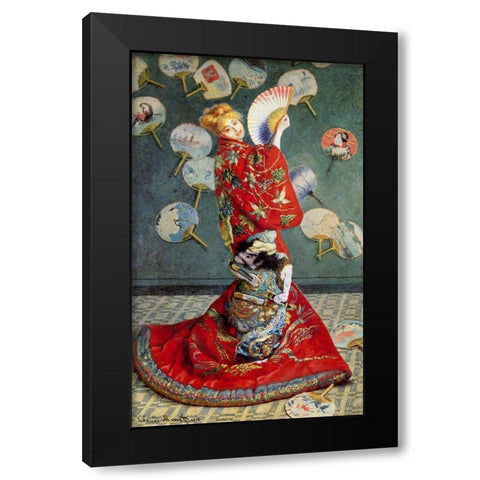 Madame Monet in a Japanese costume Black Modern Wood Framed Art Print with Double Matting by Monet, Claude