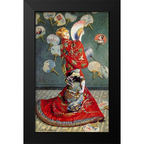 Madame Monet in a Japanese costume Black Modern Wood Framed Art Print by Monet, Claude