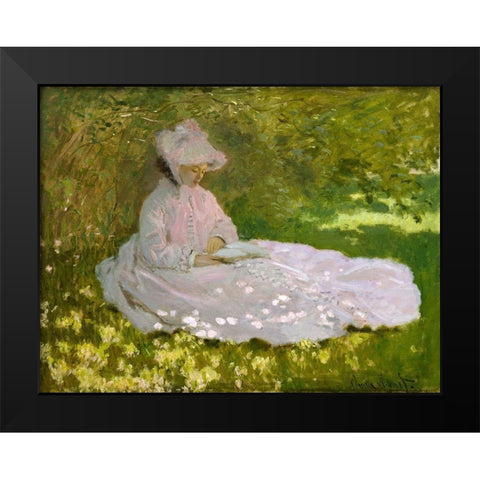 Springtime Black Modern Wood Framed Art Print by Monet, Claude