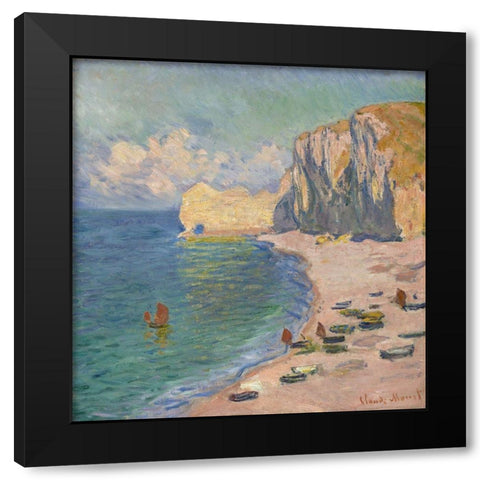 The Beach and the Falaise d Amont Black Modern Wood Framed Art Print by Monet, Claude