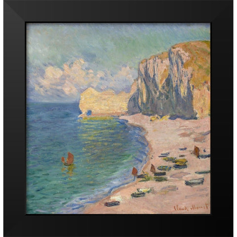 The Beach and the Falaise d Amont Black Modern Wood Framed Art Print by Monet, Claude