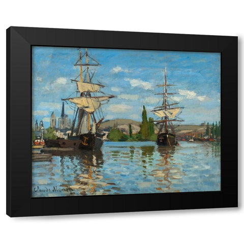 Ships Riding on the Seine at Rouen Black Modern Wood Framed Art Print with Double Matting by Monet, Claude