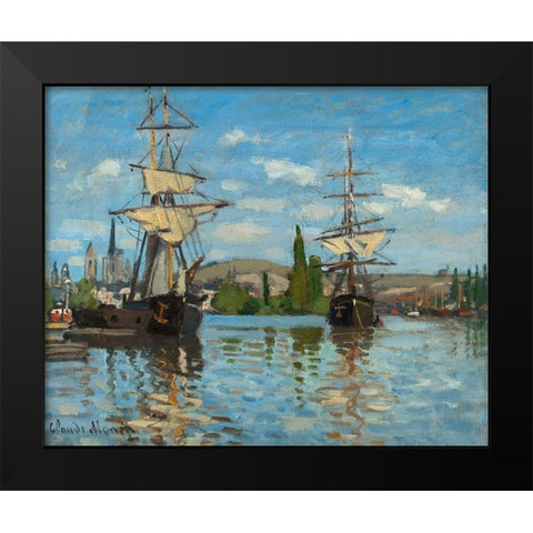 Ships Riding on the Seine at Rouen Black Modern Wood Framed Art Print by Monet, Claude
