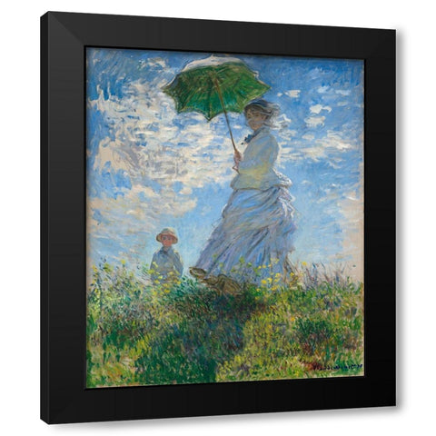 Woman with a Parasol - Madame Monet and Her Son Black Modern Wood Framed Art Print by Monet, Claude