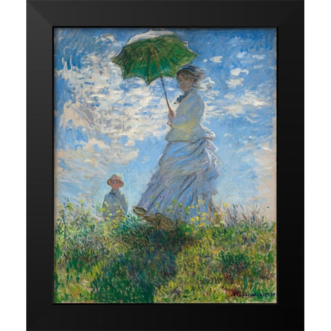 Woman with a Parasol - Madame Monet and Her Son Black Modern Wood Framed Art Print by Monet, Claude