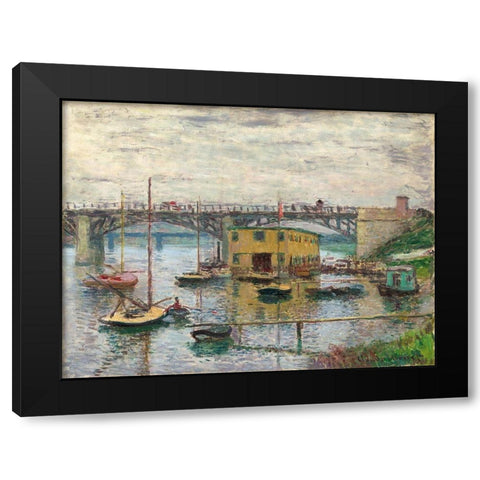Bridge at Argenteuil on a Gray Day Black Modern Wood Framed Art Print with Double Matting by Monet, Claude