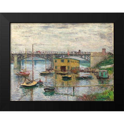 Bridge at Argenteuil on a Gray Day Black Modern Wood Framed Art Print by Monet, Claude