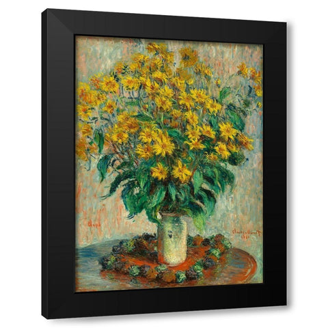 Jerusalem Artichoke Flowers Black Modern Wood Framed Art Print with Double Matting by Monet, Claude