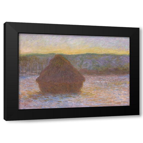 Stack of Wheat (Thaw, Sunset) Black Modern Wood Framed Art Print with Double Matting by Monet, Claude