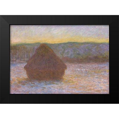 Stack of Wheat (Thaw, Sunset) Black Modern Wood Framed Art Print by Monet, Claude