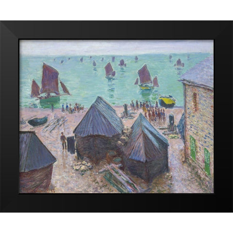 The Departure of the Boats, Ã‰tretat Black Modern Wood Framed Art Print by Monet, Claude