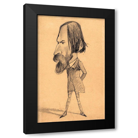 Caricature of Auguste Vacquerie Black Modern Wood Framed Art Print with Double Matting by Monet, Claude