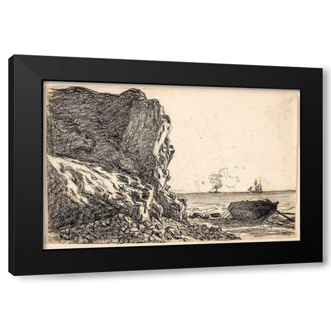Cliffs and Sea, Sainte-Adresse Black Modern Wood Framed Art Print with Double Matting by Monet, Claude