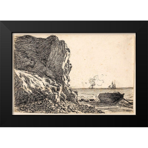 Cliffs and Sea, Sainte-Adresse Black Modern Wood Framed Art Print by Monet, Claude