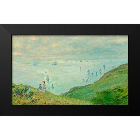 Cliffs at Pourville Black Modern Wood Framed Art Print by Monet, Claude
