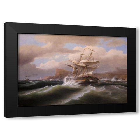 An American Ship in Distress Black Modern Wood Framed Art Print with Double Matting by Birch, Thomas