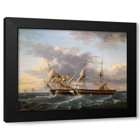 USS Wasp and HMS Frolic Black Modern Wood Framed Art Print with Double Matting by Birch, Thomas