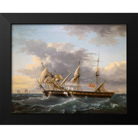 USS Wasp and HMS Frolic Black Modern Wood Framed Art Print by Birch, Thomas
