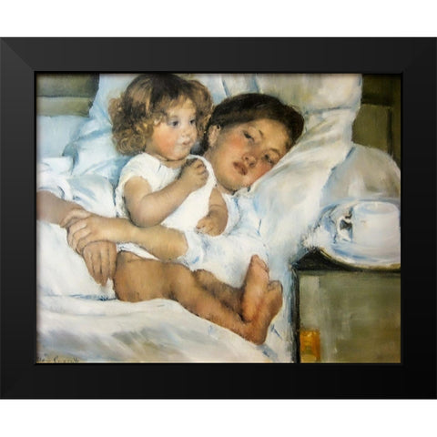 Breakfast in Bed Black Modern Wood Framed Art Print by Cassatt, Mary