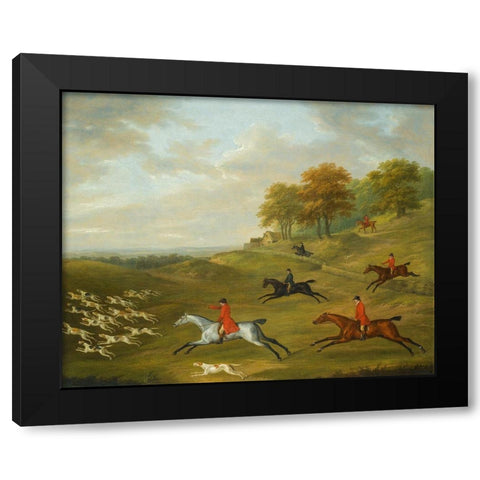 A hunt in full cry Black Modern Wood Framed Art Print by Sartorius, J.N.