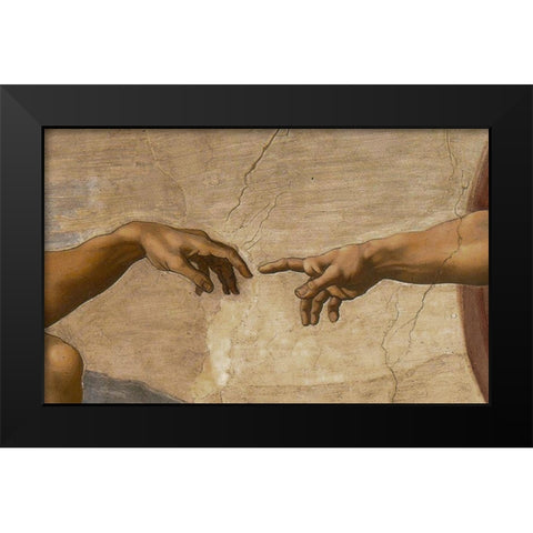 The Creation of Adam Detail Black Modern Wood Framed Art Print by Michelangelo