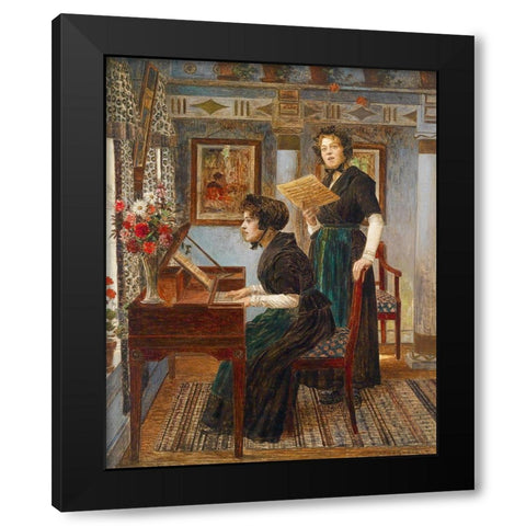 The Singing Lesson Black Modern Wood Framed Art Print with Double Matting by Firle, Walter