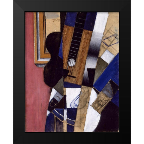 Guitar and Pipe Black Modern Wood Framed Art Print by Gris, Juan