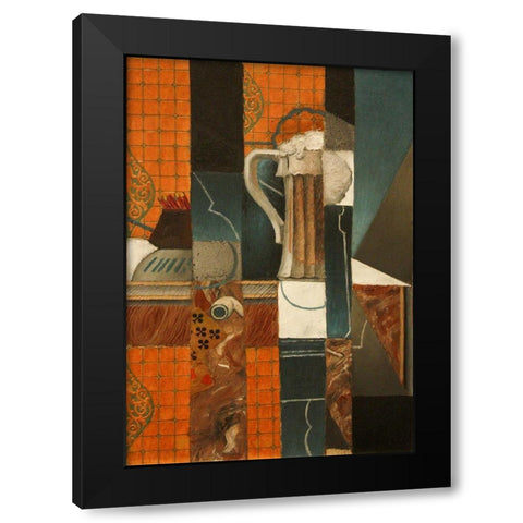Playing Cards and Glass of Beer Black Modern Wood Framed Art Print by Gris, Juan