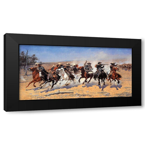 A Dash for the Timber Black Modern Wood Framed Art Print by Remington, Frederic