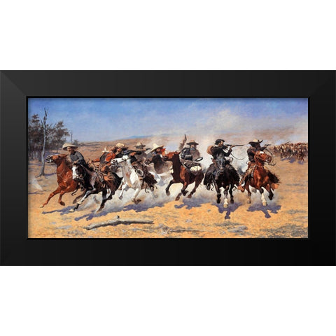 A Dash for the Timber Black Modern Wood Framed Art Print by Remington, Frederic