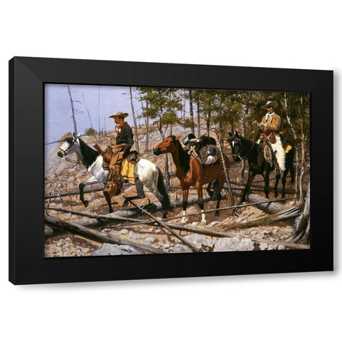 Prospecting for Cattle Range Black Modern Wood Framed Art Print with Double Matting by Remington, Frederic