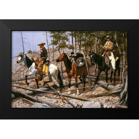 Prospecting for Cattle Range Black Modern Wood Framed Art Print by Remington, Frederic