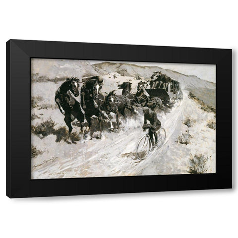 The Right of the Road Black Modern Wood Framed Art Print by Remington, Frederic