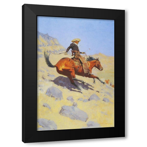 The Cowboy Black Modern Wood Framed Art Print with Double Matting by Remington, Frederic