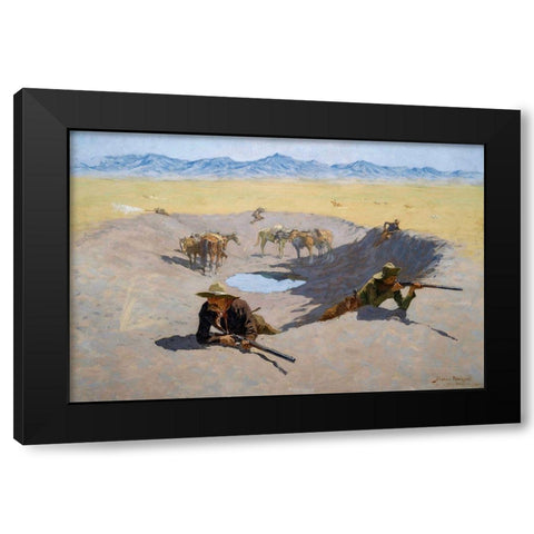 Fight for the Water Hole Black Modern Wood Framed Art Print by Remington, Frederic