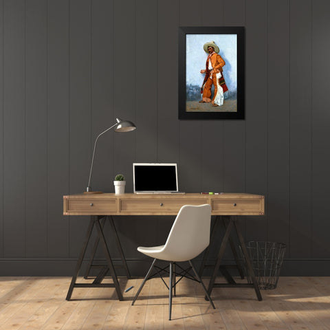 A Vaquero Blue Black Modern Wood Framed Art Print by Remington, Frederic