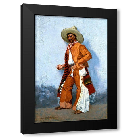 A Vaquero Blue Black Modern Wood Framed Art Print with Double Matting by Remington, Frederic
