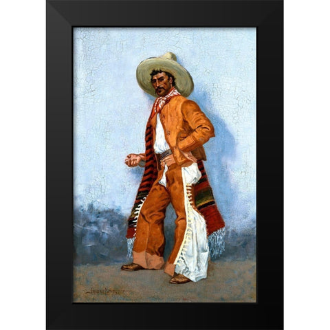 A Vaquero Blue Black Modern Wood Framed Art Print by Remington, Frederic