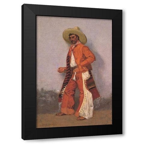 A Vaquero Red Black Modern Wood Framed Art Print with Double Matting by Remington, Frederic