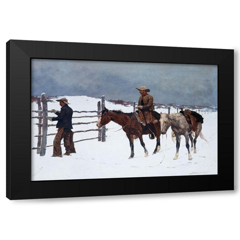 The Fall of the Cowboy Black Modern Wood Framed Art Print by Remington, Frederic
