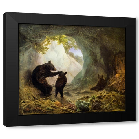 Bear and Cubs Black Modern Wood Framed Art Print with Double Matting by Beard, William Holbrook