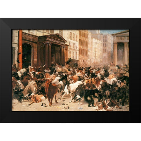 Bulls and Bears in the Market Black Modern Wood Framed Art Print by Beard, William Holbrook