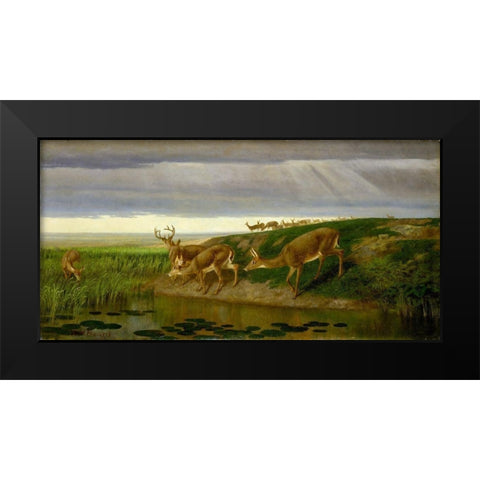 Deer on the Prairie Black Modern Wood Framed Art Print by Beard, William Holbrook