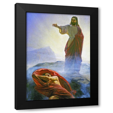 Jesus Tempted Black Modern Wood Framed Art Print with Double Matting by Bloch, Carl