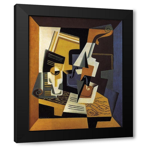 A Violin and Glass Black Modern Wood Framed Art Print by Gris, Juan