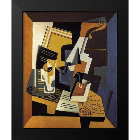A Violin and Glass Black Modern Wood Framed Art Print by Gris, Juan