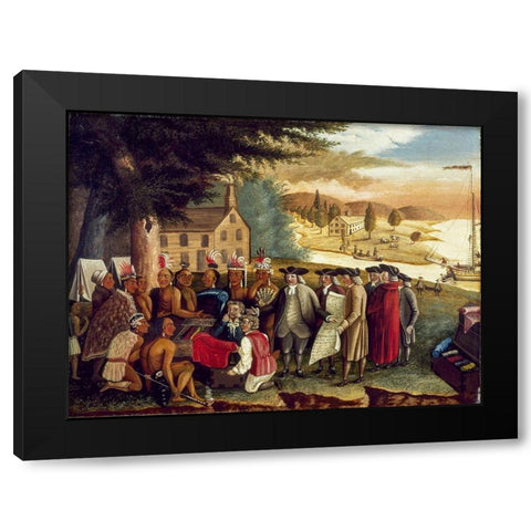 Penns Treaty with the Indians Black Modern Wood Framed Art Print with Double Matting by Hicks, Edward