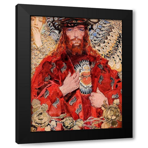 The Sacred Heart of Jesus Black Modern Wood Framed Art Print by JÃ³zef Mehoffer