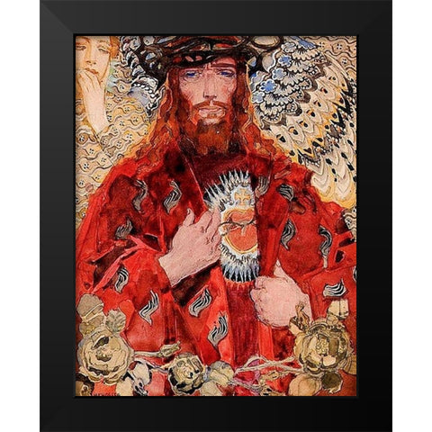 The Sacred Heart of Jesus Black Modern Wood Framed Art Print by JÃ³zef Mehoffer